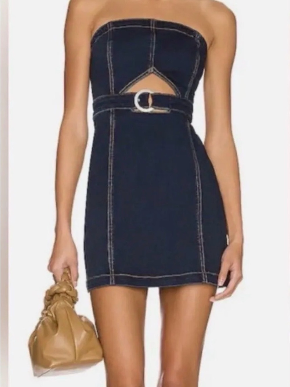 Free People Strapless Dark Navy Denim Mini Dress with Belt